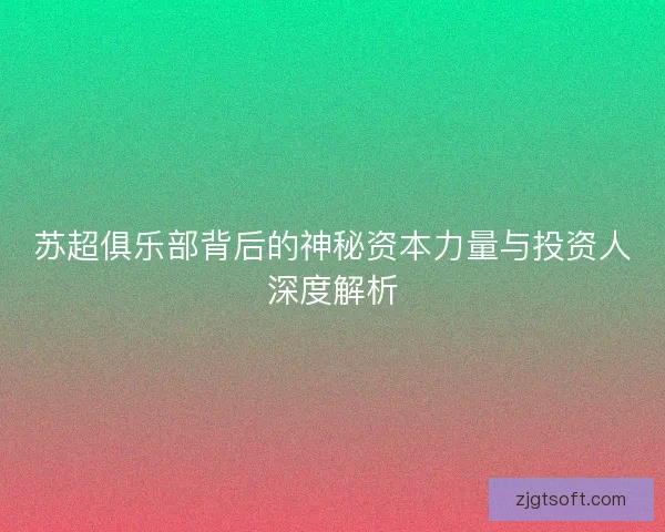 苏超俱乐部背后的神秘资本力量与投资人深度解析