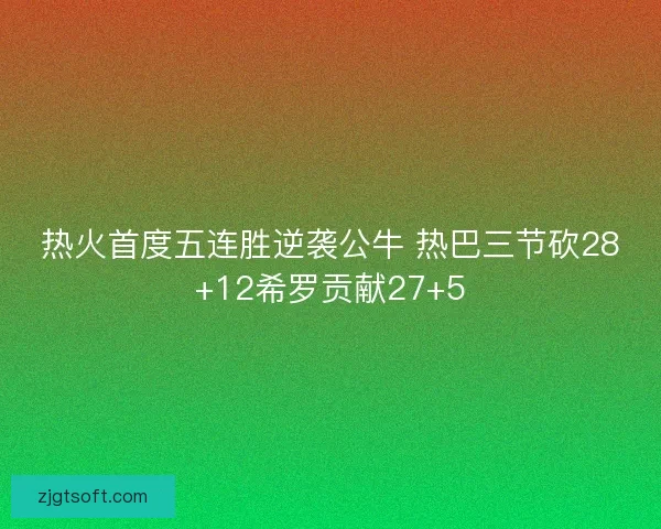热火首度五连胜逆袭公牛 热巴三节砍28+12希罗贡献27+5